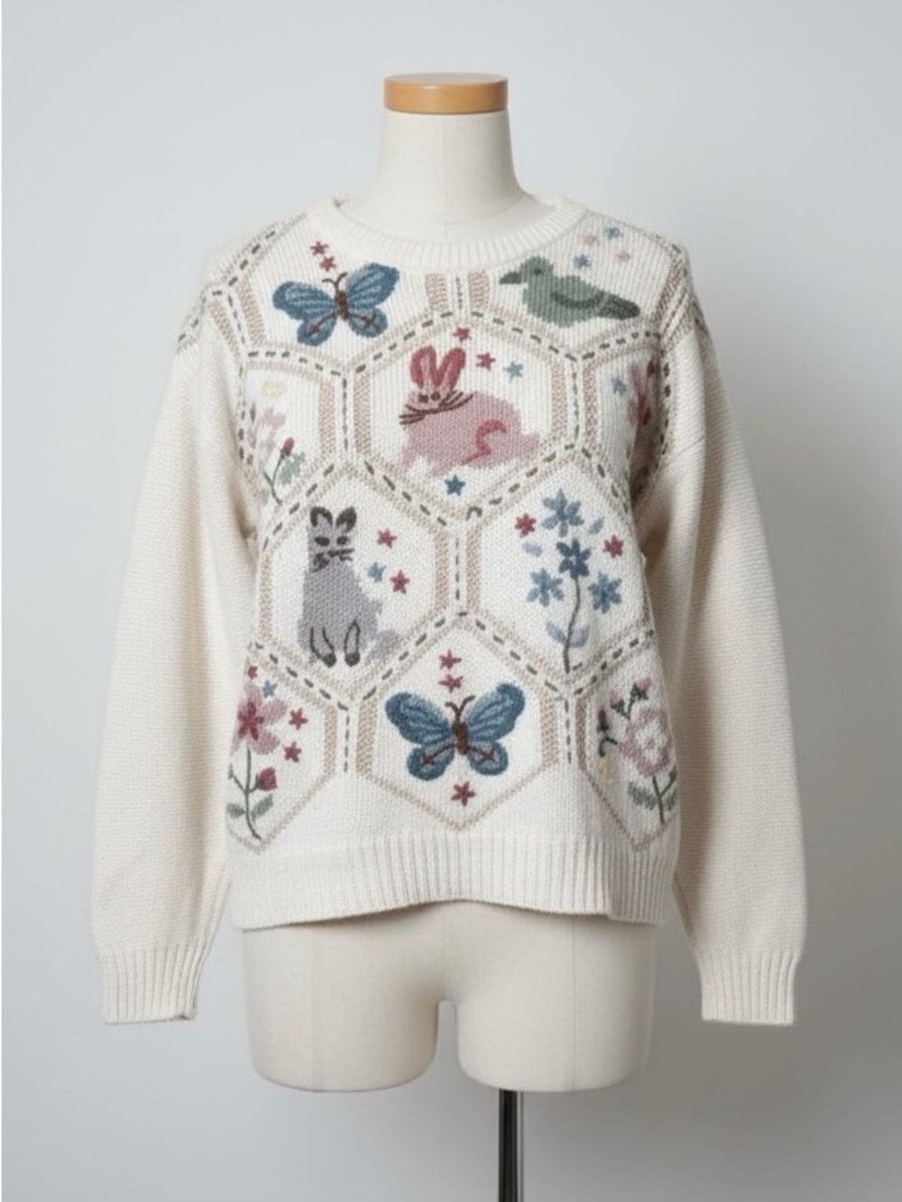 Vintage Alfred Dunner Folkart Sweater Whimsical Cottagecore Grandmacore Granny